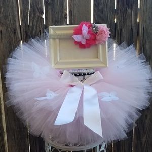 Butterfly Pink White Tutu & Headband size 2t